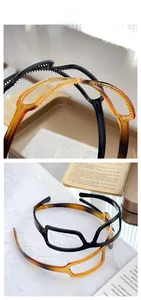 Detail showing black and tortoiseshell sunglass-style headbands with non-slip teeth for volume