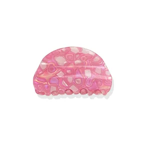 Pink marble texture acetate hair claw clip with elegant semi-circle design for women
