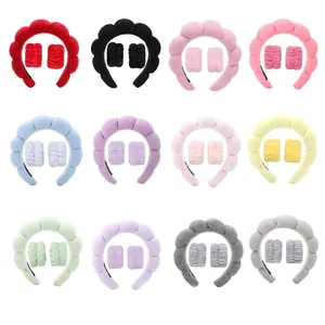Spa Face Wash Cloud Headband And Wristbands Terry Cloth Padded Sponge Headband For Women Makeup Skincare Hair Band Accessories