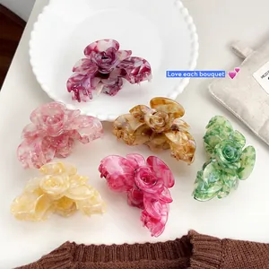 Große Rosenblüten Haarkralle Acetat Marmormuster Hai Clip Elegante Französische Florale Haarklammer Für Damen Haarschmuck