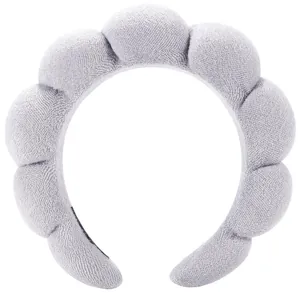 Plush padded cloud headband for skincare and makeup in light purple microfiber