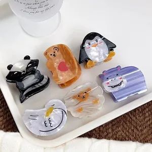 Pinze per Capelli in Acetato a Forma di Animali Cartone Animato Pinguino Orso Pecora Ippopotamo Accessori Capelli Donna