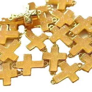 Goldglitzer Kreuzanhänger Anschlüsse für DIY-Schmuckherstellung mit doppelten Verbindungsringen