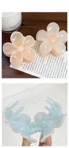 Detail showing translucent resin flower hair claws with a strong metal spring mechanism