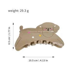 Cute poodle dog hair claw clip with colorful stars in khaki finish for women