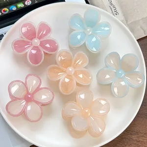 Jelly Color Frangipani Hair Claw Clip Macaron Floral Resin Shark Clip Sweet Flower Hair Accessories For Women Daily Vacation