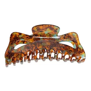 Large tortoiseshell acetate butterfly hair claw clip with golden Barrette La France text