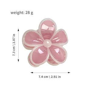 Pinza per capelli a fiore rosa confetto per donna, 7,4cm, con finitura traslucida