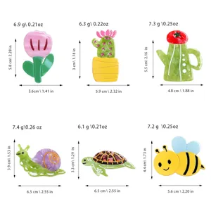 Cartoon acetate hair clips set featuring cute snail, turtle, bee, and cactus designs
