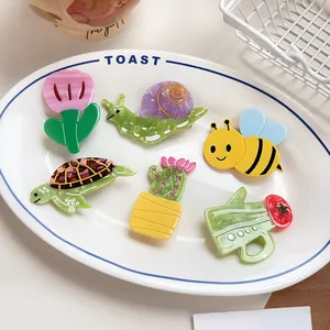 Cartoon Animal Plant Hair Clip Cute Cactus Bee Tortoise Tulip Snail Acetate Duckbill Side Clip Fashion Hair Accessory