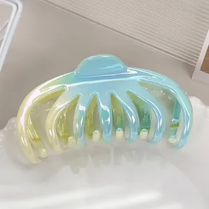 Pearlescent yellow and blue gradient hair claw clip in large size for women