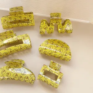 Pince à Cheveux Imprimé Canard Jaune Dessin Animé PVC Rectangle Semicercle Accessoire Cheveux Pour Femmes Filles