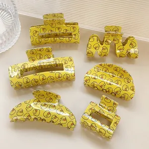 Lot de 6 pinces à cheveux canard jaune mignon en formes rectangulaires et demi-lune