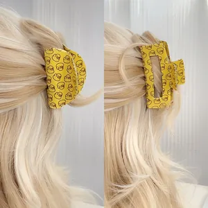 Set de pinces à cheveux jaunes à motif canard pour femmes de formes demi-lune et carrée