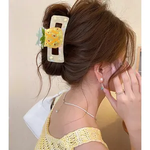 Pineapple fruit square hair claw clip with marble texture for elegant hairstyles