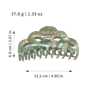 French style large green marbled hair claw clip showing precise dimensions and weight