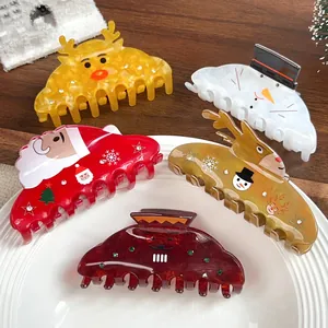 Lot de 5 pinces à cheveux de Noël avec motifs Père Noël, bonhomme de neige et renne