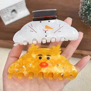 Détails de pinces à cheveux de Noël en acétate avec motifs bonhomme de neige et renne