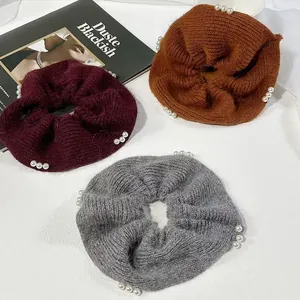 Elegante Gestrickte Wollgarn Scrunchies Große Haargummis Mit Kunstperlen Mode Kopfschmuck Haar Accessoires Für Damen Mädchen