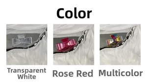 Bow hair clips in transparent white, rose red, and multi-color on a silver tray