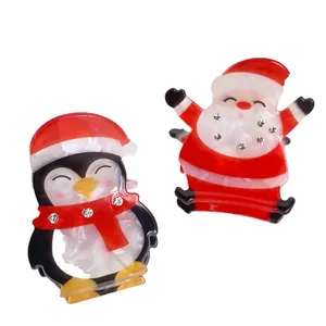 Set de pinces à cheveux de Noël en acrylique avec Père Noël, pingouin et strass