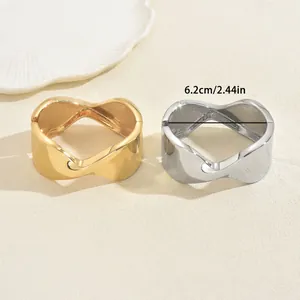 Minimalist geometric wave metal bangle bracelets in gold and silver finish 6.2cm