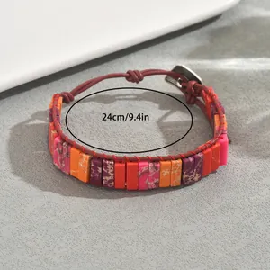 Böhmisches handgefertigtes Perlenarmband mit bunten Natursteinen und verstellbarer Kordel