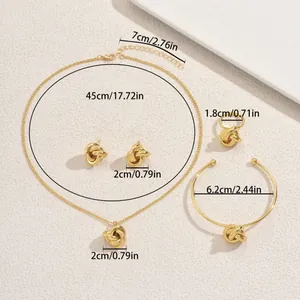 Elegant gold-plated twist knot jewelry set with necklace bracelet and earrings