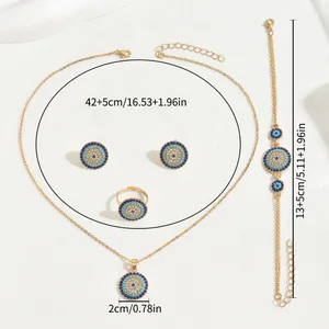 Set gioielli boho occhio del diavolo dorato con collana, bracciale, orecchini e anello