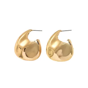 Chunky geometric water drop earrings with polished 18k gold plating in minimalist style