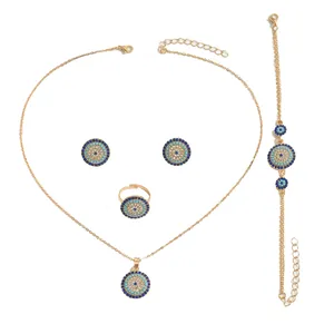 Set di gioielli Occhio di Allah dorato con collana, bracciale, orecchini e anello
