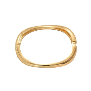 Polished 18k gold plated stainless steel oval hinged bangle for women minimalist design