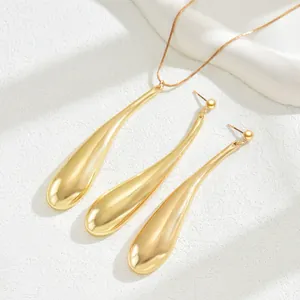 Elegant gold-tone jewelry set featuring water drop necklace and matching earrings