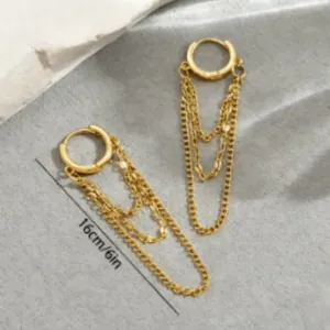 Orecchini a cerchio dorati con nappa a catena a cascata da 16cm dallo stile elegante