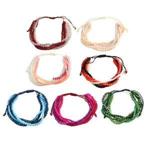 Bracelets de perles bohèmes faits main avec cristaux colorés et cordon de serrage ajustable