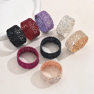 Ensemble de bracelets larges extensibles avec strass multicolores pour mode féminine