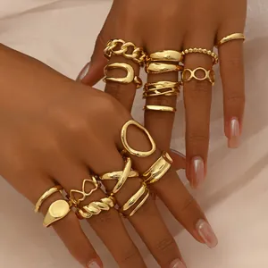 Luxurious gold heart ring set for women with diverse chain and minimalist designs