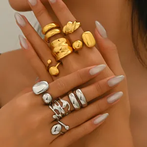 Anillo Abierto Geométrico Irregular para Mujer Minimalista Ajustable Estilo Metal Líquido Aleación de Zinc Joyería de Dedo