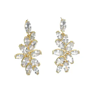 Luxurious marquise-cut crystal flower cluster earrings set in a gold-plated base