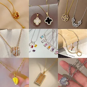 Detailed grid showing luxury zircon necklaces in gold and silver with various charms