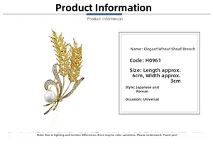 Dimensioni dettagliate della spilla a spiga di grano 6cm x 3cm con elegante placcatura