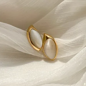 Eleganti Orecchini a Bottone con Occhio di Gatto a Goccia Con Perno in Argento Sterling 925 Rame Placcato Oro Gioielli Vintage per Donna