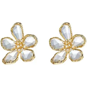 Orecchini a fiore in cristallo con cornice dorata e petali scintillanti