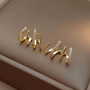 Geometrische Vier-Krallen Zirkon Ohrstecker Mit 925 Sterling Silber Ohrstecker-Stift Gold Silber Kupfer Damen Schmuck