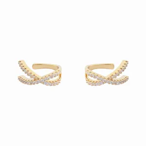 Ear cuffs dorados en forma de X con circonitas brillantes para orejas sin agujero