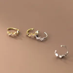Sparkling wave ear cuff earrings with micro-inlaid rhinestones in gold and silver finish