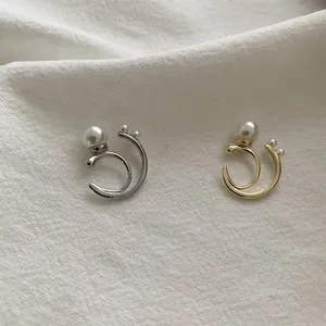 Minimalist Alloy Artificial Pearl Ear Cuff For Women Korean Style Retro Double Ring C Shape Non Pierced Earring Clip Gold Silver Jewelry