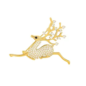Exquisite goldene Elch-Brosche mit Zirkon-Besatz in springender Pose für Outfits