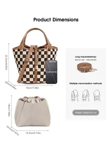 Guide des tailles détaillé du cabas à damier avec dimensions en cm et en pouces