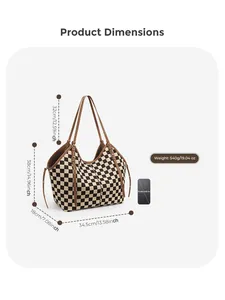 Detailed dimension guide of the large checkerboard tote bag with size specifications